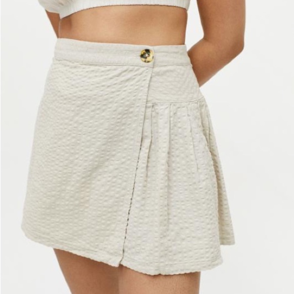 Urban outfitters light grey cream seersucker wrap skirt